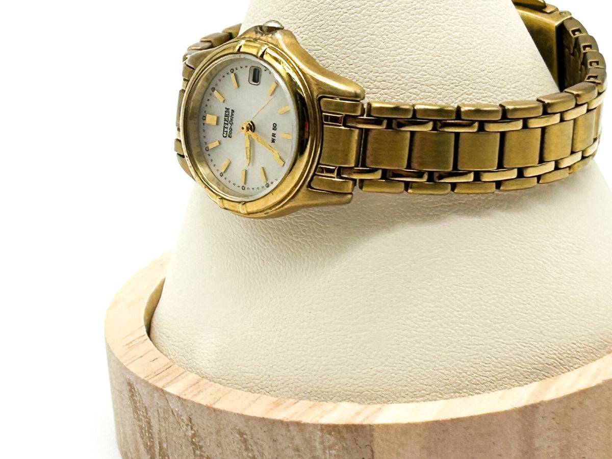 Citizen Eco Drive Ladies Gold Tone Watch Date Bracelet WR50 Japan Analogue