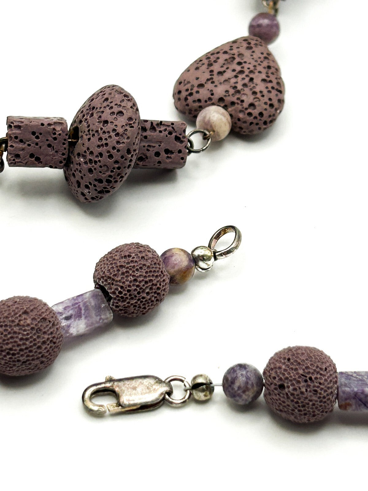 Dyed Purple Lava & Amethyst Bead Necklace – Hearts, Rounds  Cubes