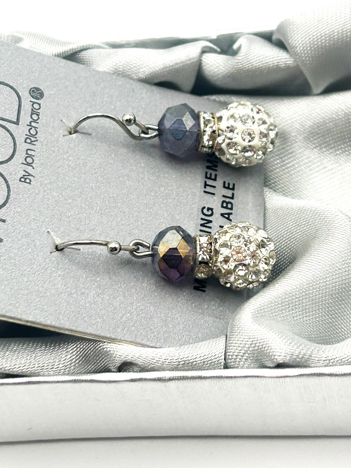 Jon Richard MOOD Crystal Drop Earrings Silver Tone AB Faceted Beads New Boxed