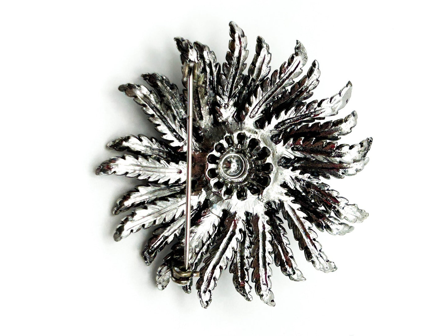 Silver-Tone Sculptural Floral Textured Flower Brooch Statement