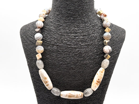 Chunky Gemstone Necklace Agate Jasper Quartz Dzi 9-eye Beads Toggle 22”