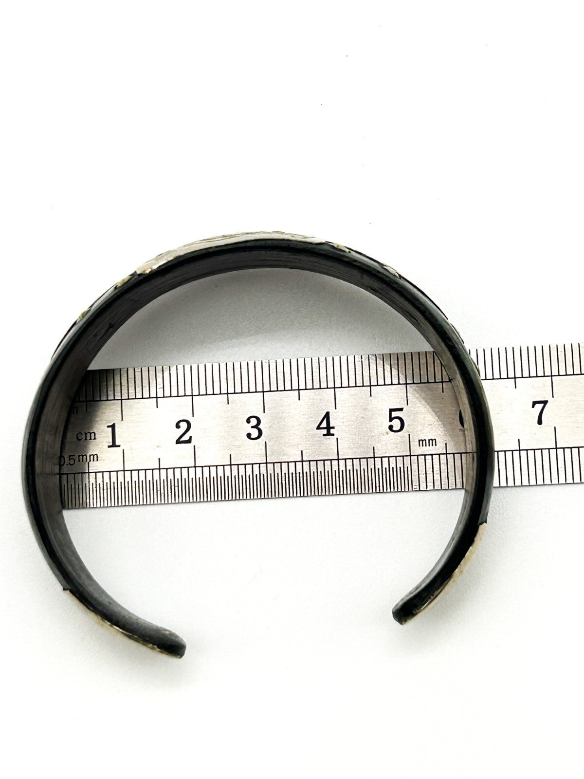 Vintage Tuareg Tribal Cuff Bracelet Organic Material & Silver Tone Etched Ethnic