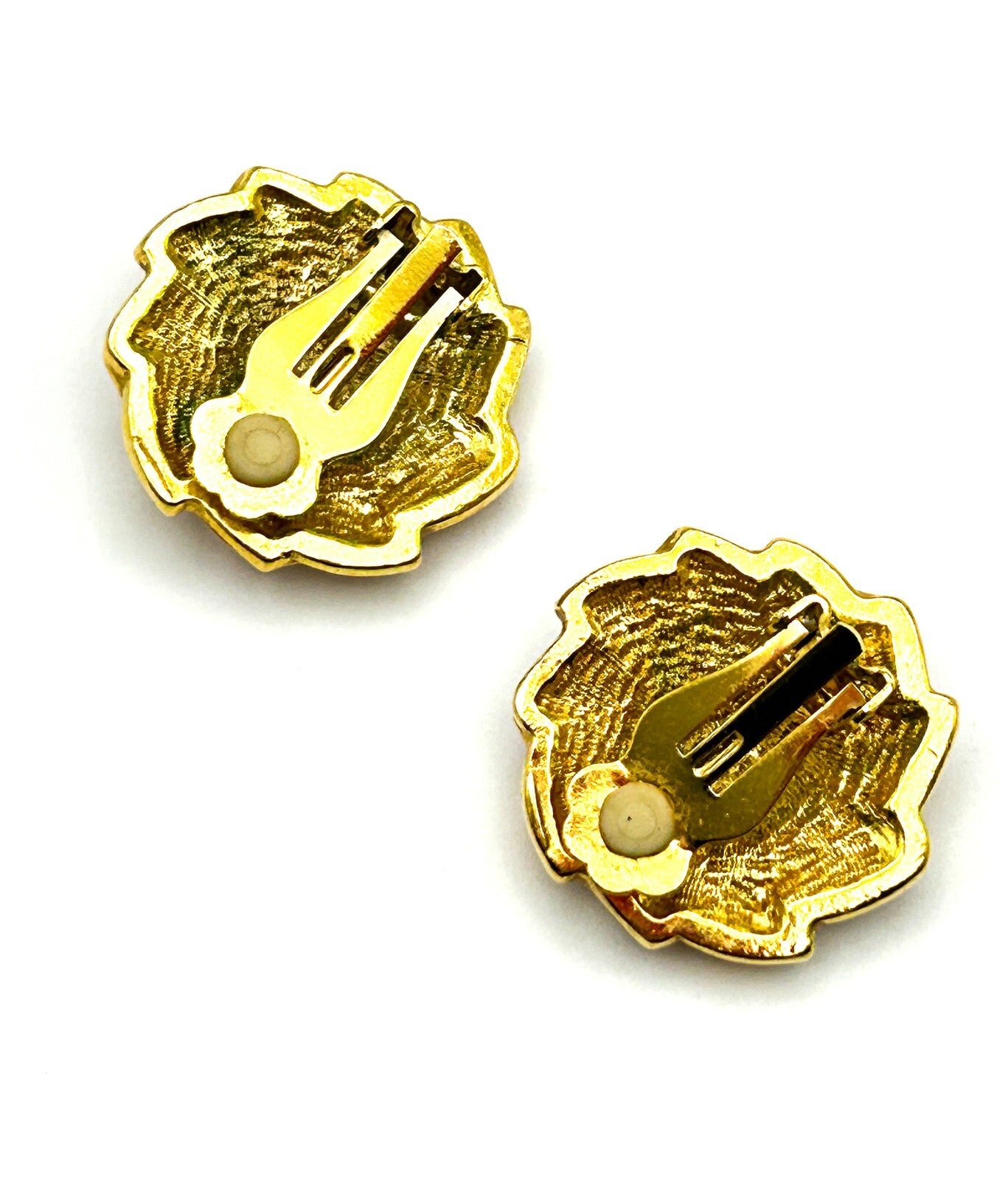 Vintage Peach Enamel Flower Clip On Earrings Faux Pearl Gold Tone Statement