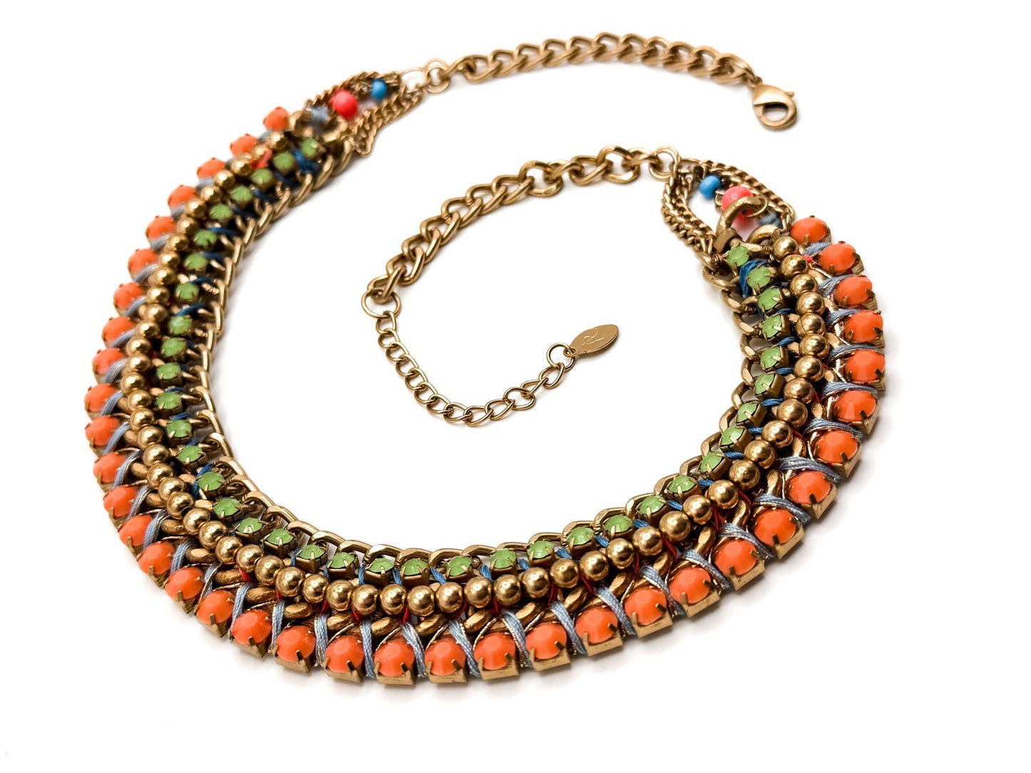 Accessorize Gold Tone Woven Ribbon & Rhinestone Statement Necklace