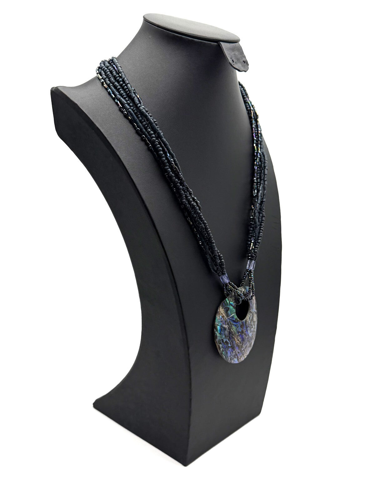 Vintage Paua Abalone Shell Donut Pendant Necklace - Beach Surf Summer