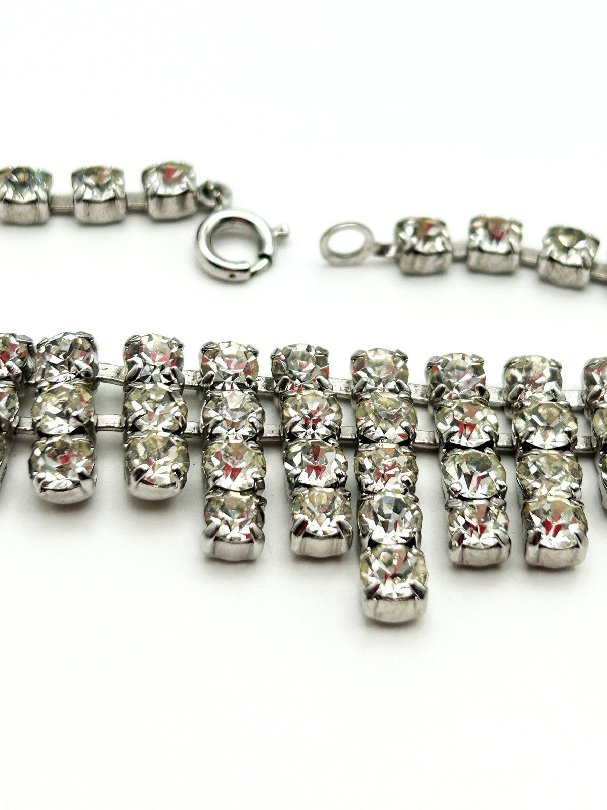Vintage Rhinestone Fringe Necklace Silver Tone Waterfall Drop Bridal Sparkle