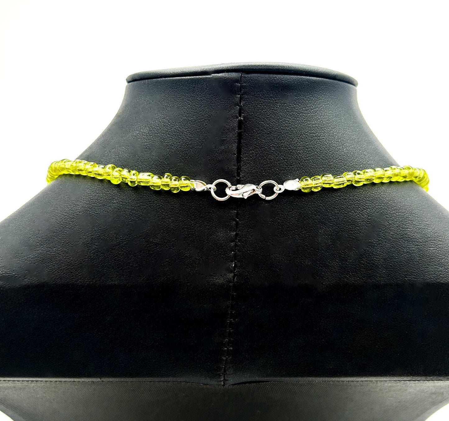 Lime Green Glass Beaded Necklace with Enamel Flower Pendant