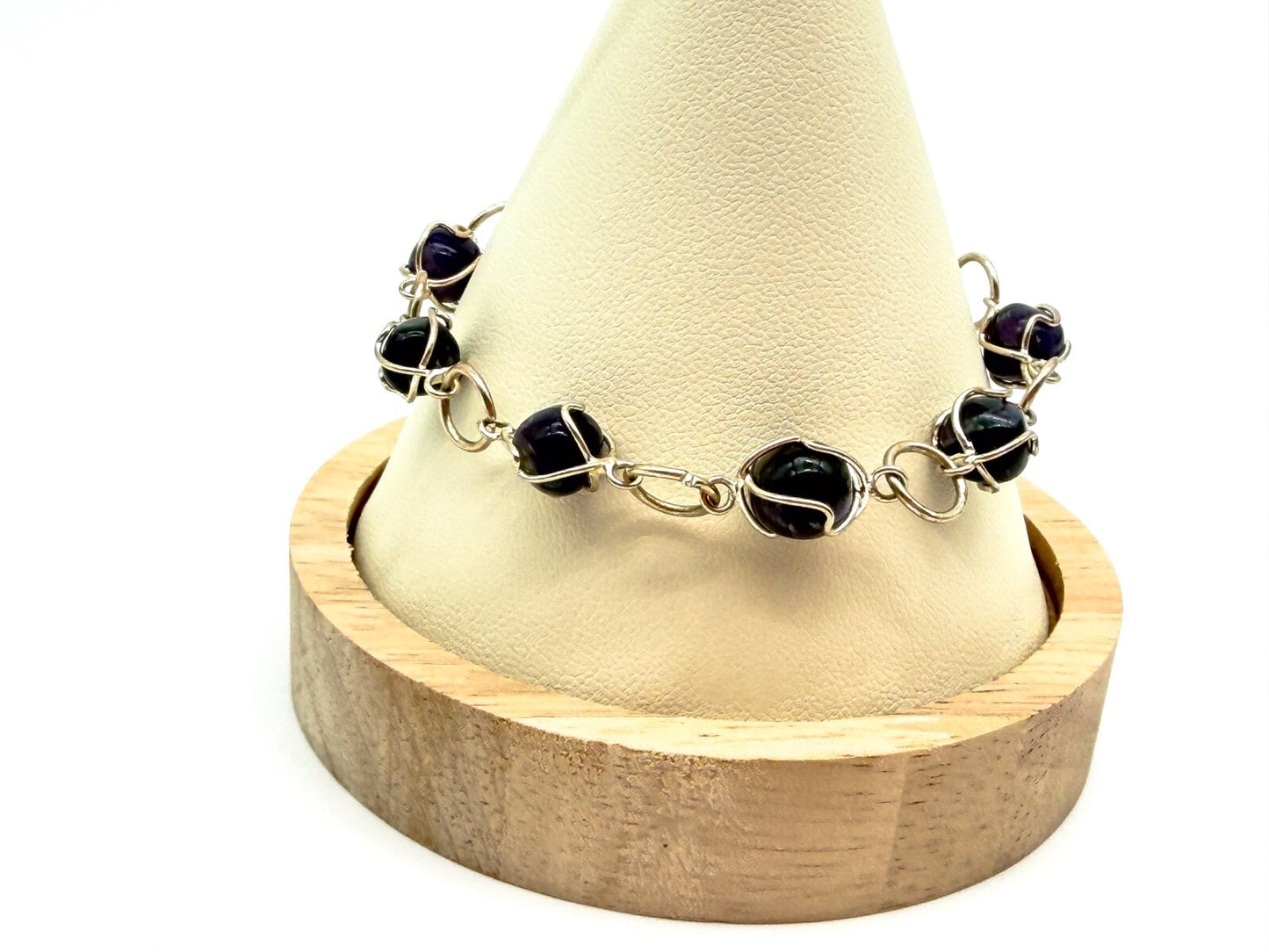 Amethyst Necklace & Bracelet Set Wire Wrapped Purple Gemstone Chain 20.5”