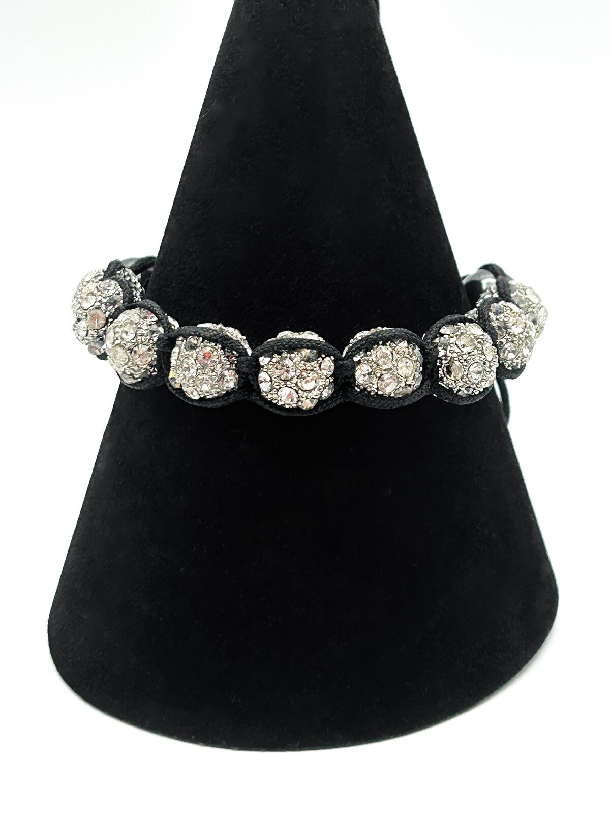 Signed Tresor Paris Crystal Shamballa Style Adjustable Bracelet Hematite