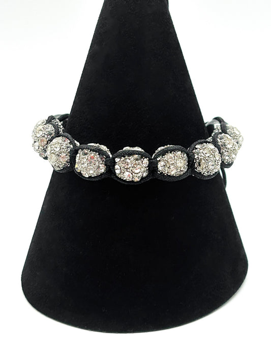 Signed Tresor Paris Crystal Shamballa Style Adjustable Bracelet Hematite