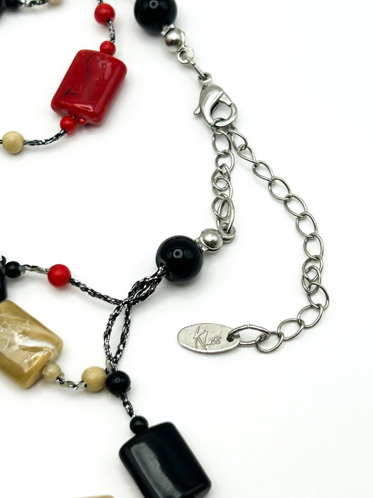 Vintage Klass Multi Strand Necklace Red Black Beige Acrylic Statement Necklace