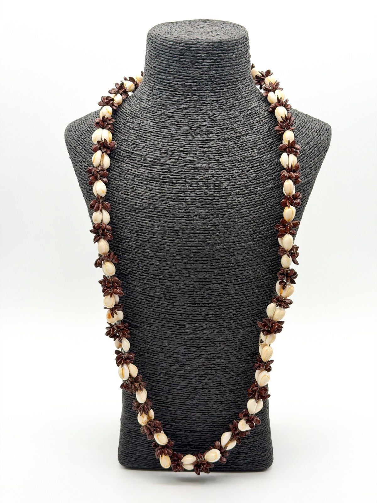 Cowrie Shell Koa Seed Cluster Necklace Boho Tribal Tropical Statement Natural