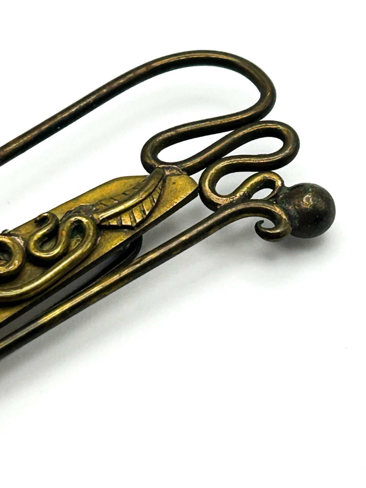Antique Style Art Nouveau Brass Openwork Brooch Oval Glass Cabochon C Clasp
