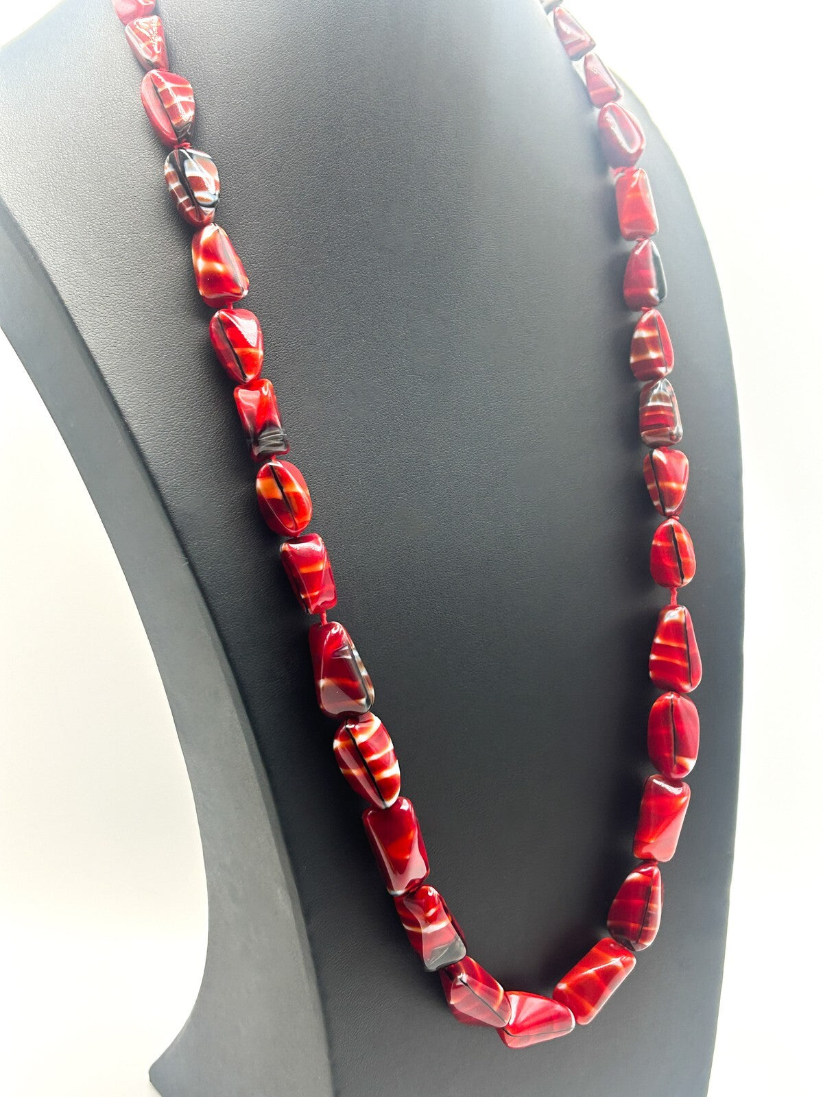 Vintage MCM Red Bohemian Czech Art Glass Necklace - Boho