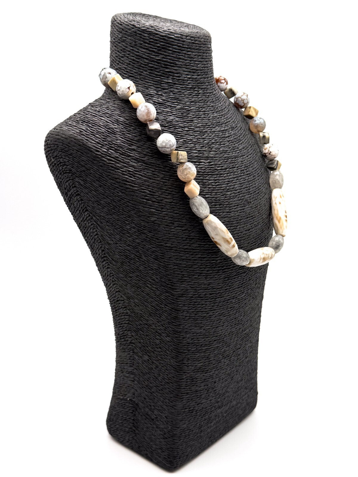 Chunky Gemstone Necklace Agate Jasper Quartz Dzi 9-eye Beads Toggle 22”