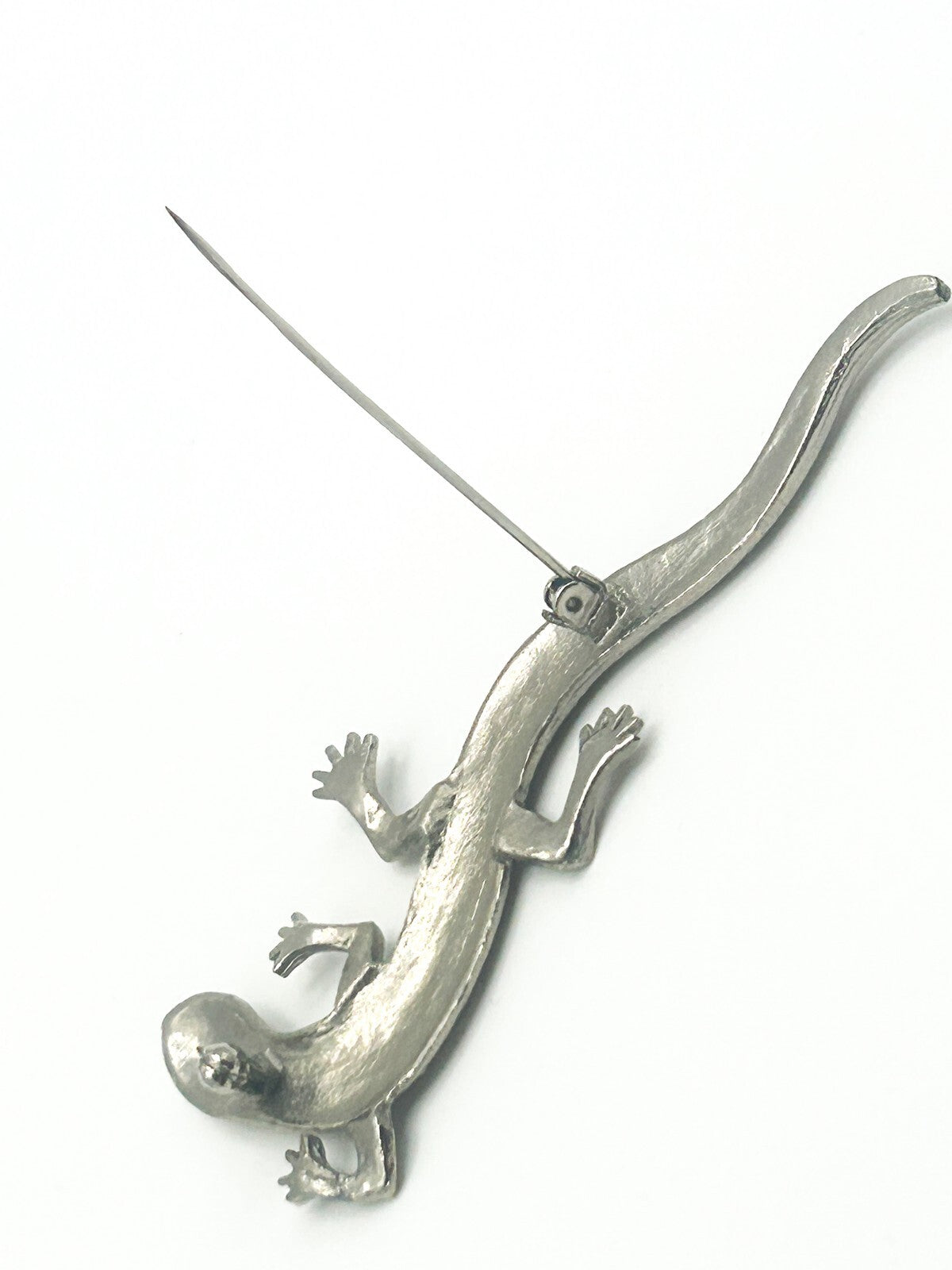 Vintage Silver-Tone Pavé Lizard Brooch - Animal Pin