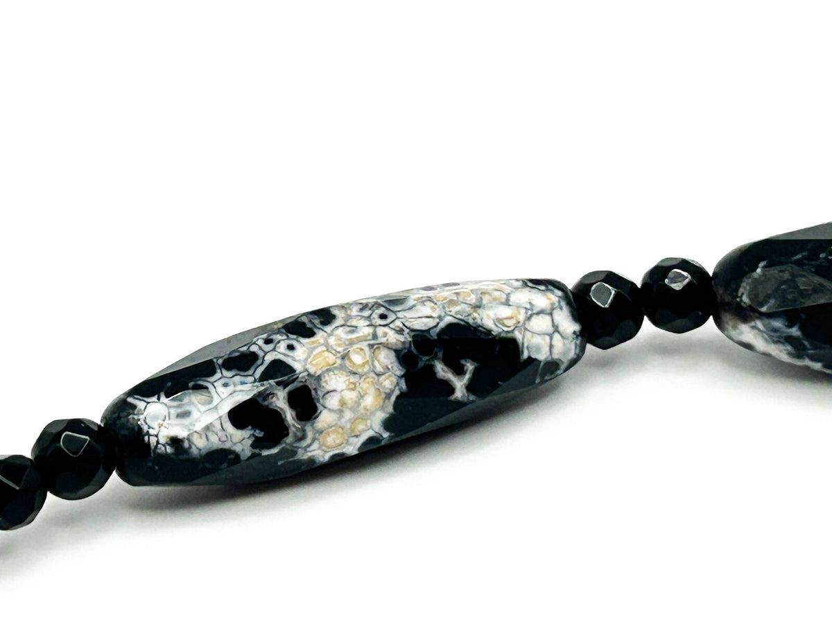 Black & White Dragon Vein Agate Semi-precious Necklace Faceted Black Chalcedony