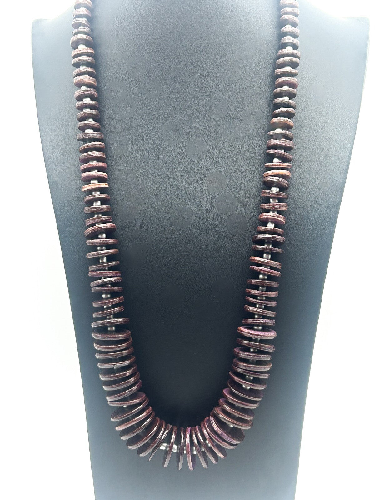 Vintage Graduated Purple and Brown Wood Disc Necklace