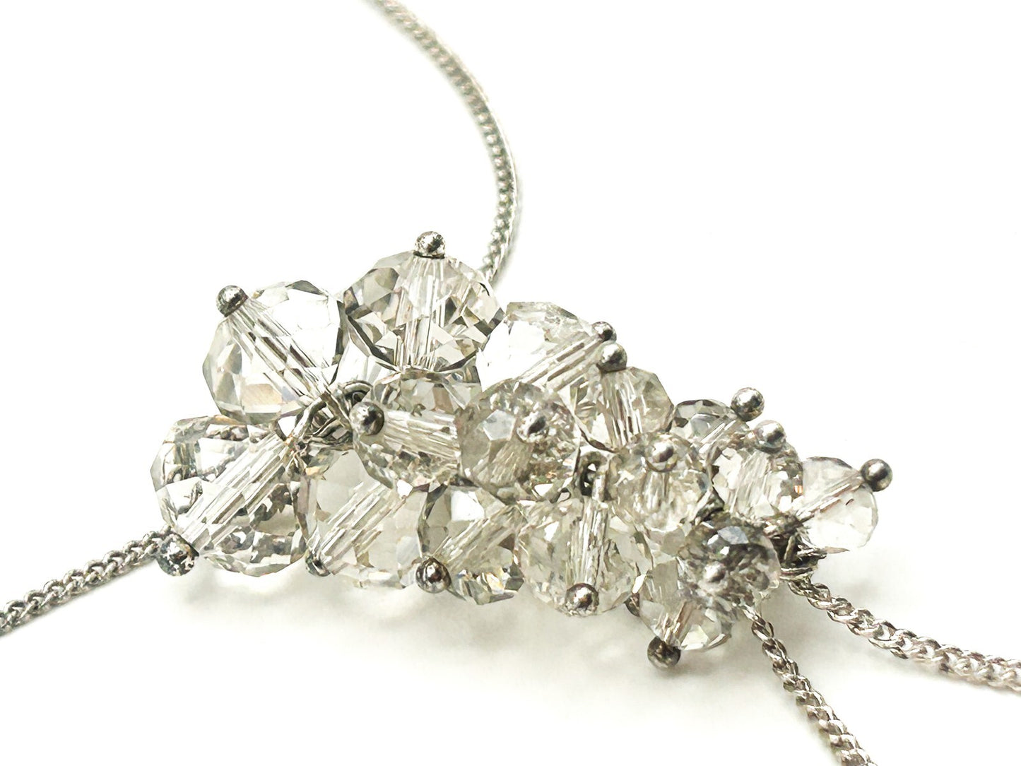Avon Silver Tone Glass Cluster Drop Necklace with Tassel Detail