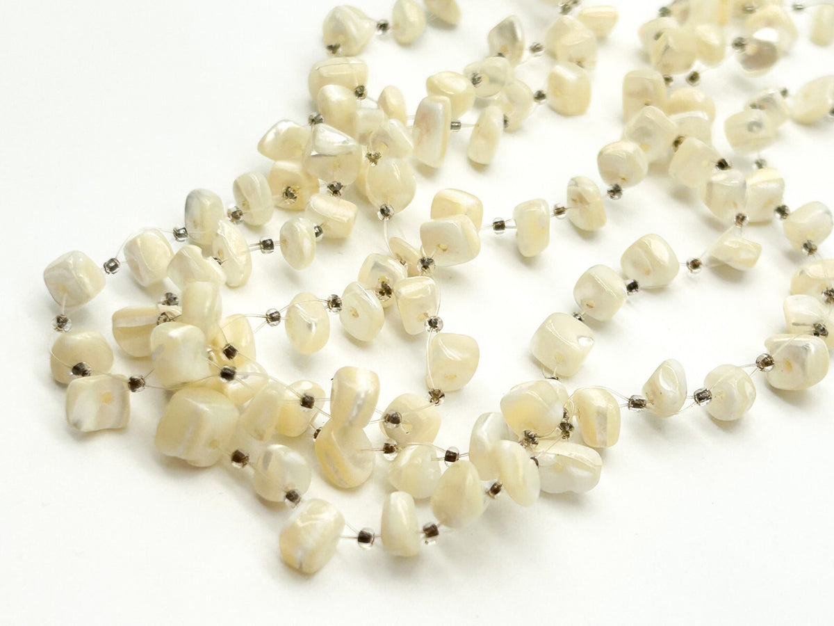 Vintage Mother Of Pearl Multi Strand Illusion Necklace Cream Shell Floating Chip
