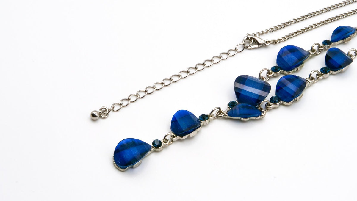Blue Lustre Drop Y Necklace Articulated Dainty