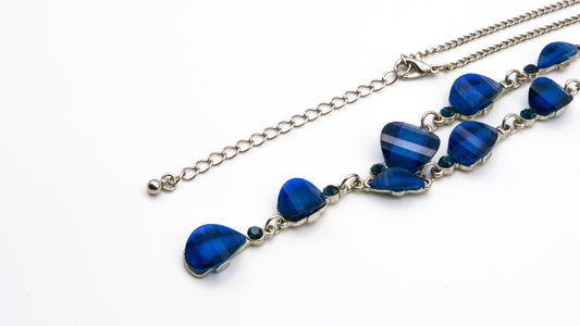 Blue Lustre Drop Y Necklace Articulated Dainty