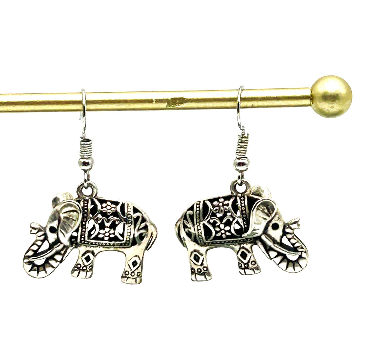 Silver Tone Elephant Drop Earrings Filigree Openwork Dangle