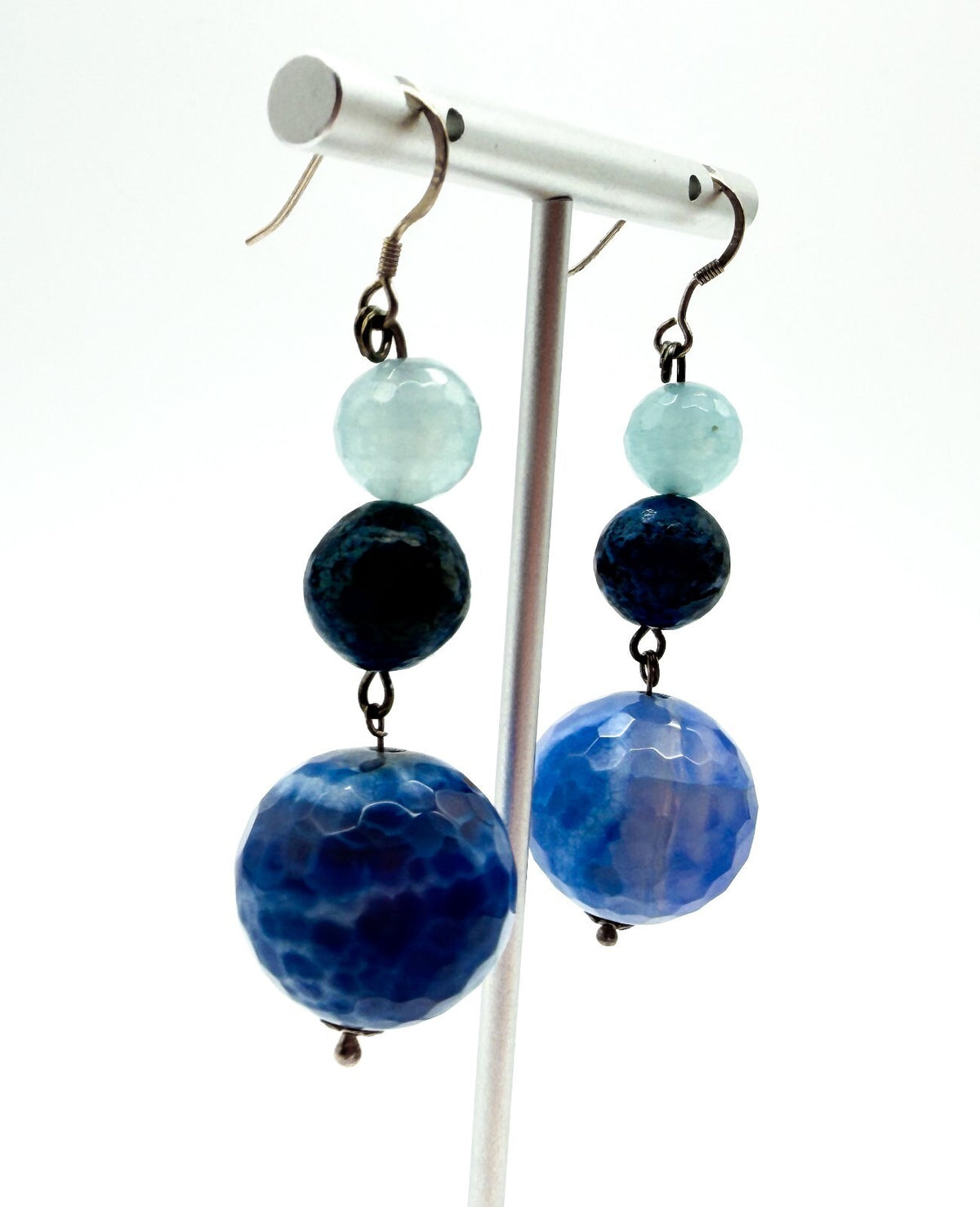 Chunky Blue Agate Beaded Necklace Bracelet Earrings Set Artisan Style