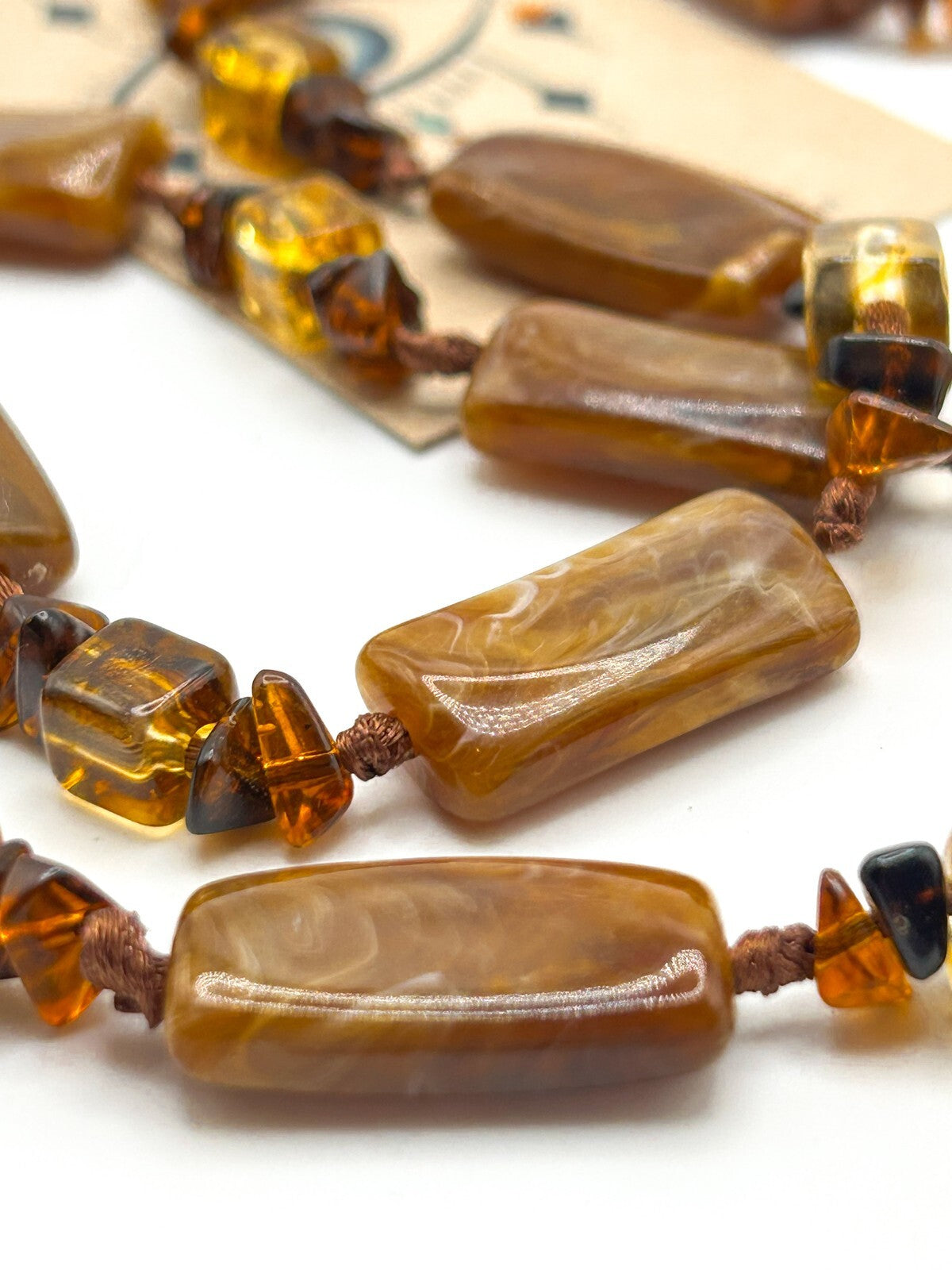 Vintage Toffee Swirl Long Bead Necklace – 46in / 51g