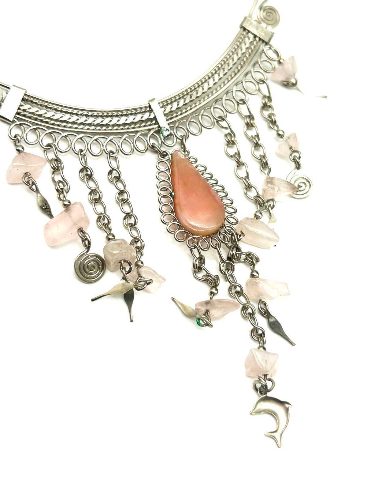 Peruvian Alpaca Pale Pink Rhodonite Rose Quartz Necklace & Earring Set Boho