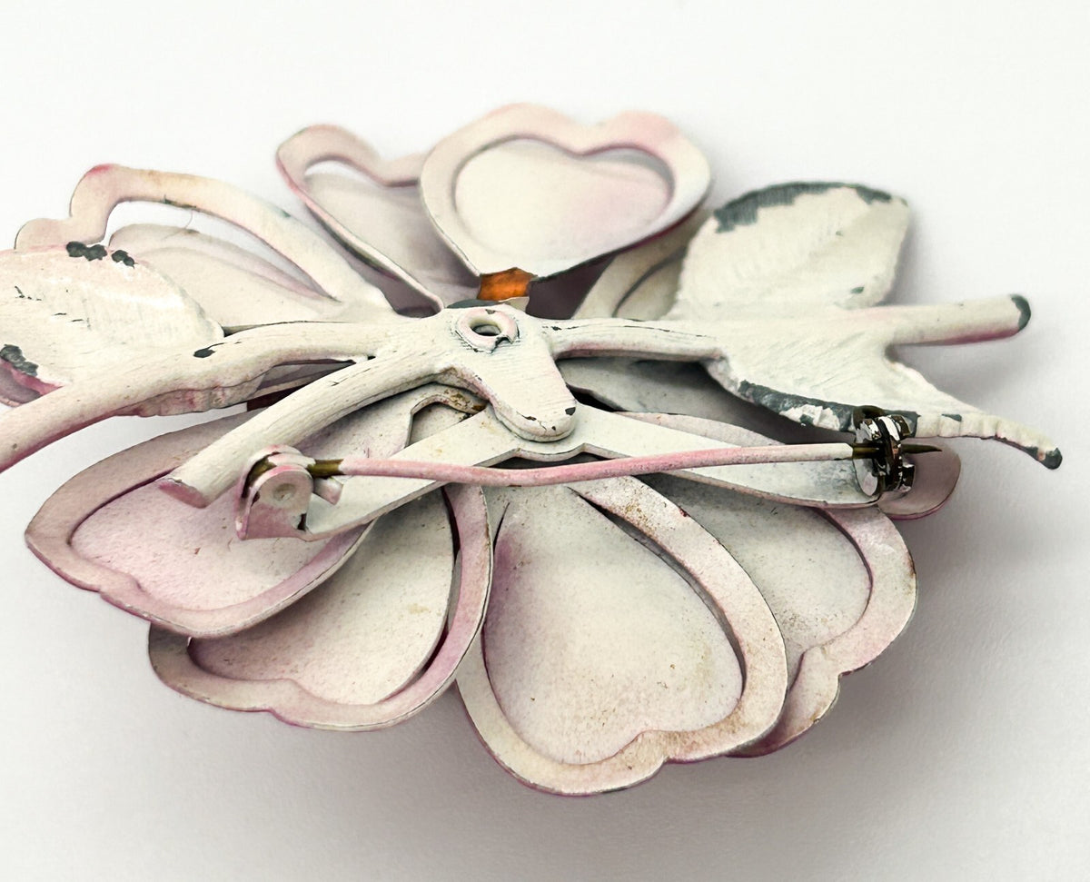 Vintage Style Hot Fuchsia Pink Flower Brooch Layered Enamel Statement Pin