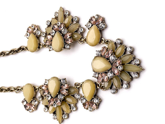 Floral Rhinestone Statement Necklace in Pink, Yellow and Crystal
