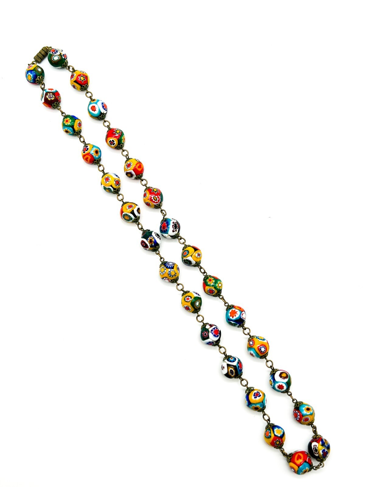 Vintage Murano Glass Millefiori Flower Multicoloured Necklace Floral Venetian