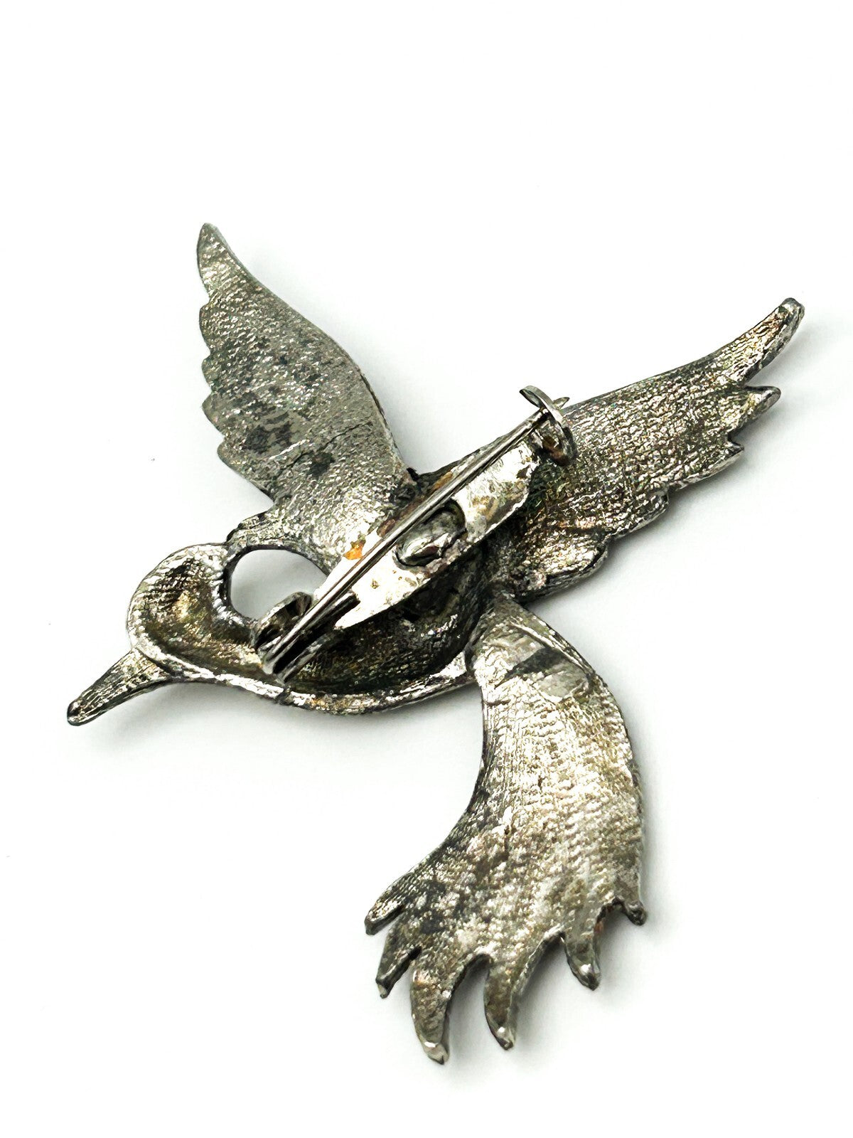 Bird Brooch Silver Tone Flying Bird Wings Pin Vintage MCM Bird Paradise