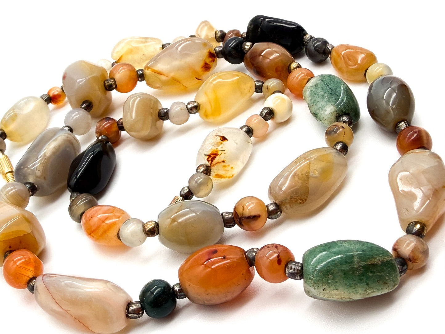 Mixed Gemstone Nugget Necklace Citrine Carnelian Agate Jade Onyx 26” - Boho
