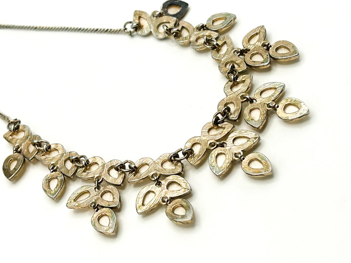 Accessorize Faceted Teardrop Statement Necklace – Champagne Acrylic Leaf Design