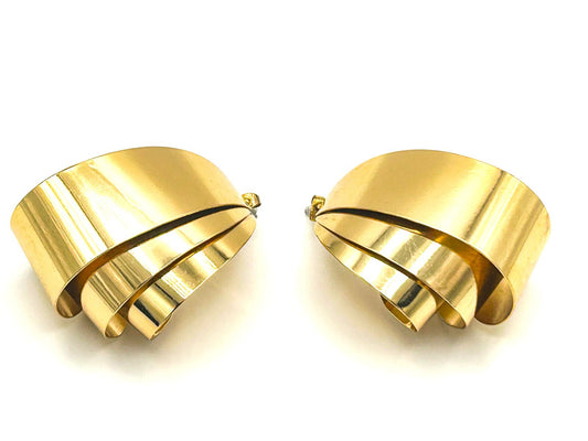 Chunky Vintage Gold Tone 3 layers Curled Statement Costume Earrings