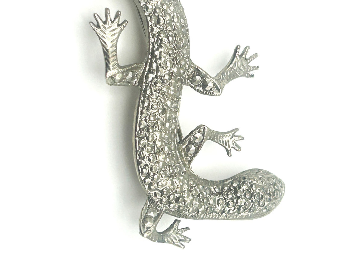 Vintage Silver-Tone Pavé Lizard Brooch - Animal Pin