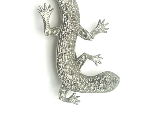 Vintage Silver-Tone Pavé Lizard Brooch - Animal Pin