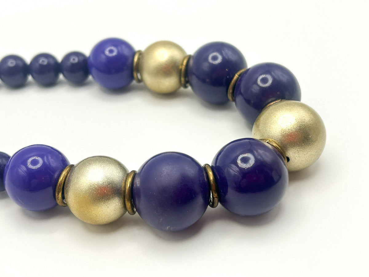 Vintage Purple & Matte Gold Tone Graduated Bead Necklace – 21”