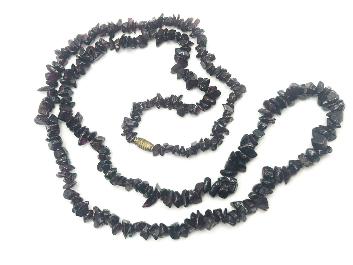 Vintage Garnet Chip Necklace & Matching Bracelet Set - Gemstone Deep Red Boho