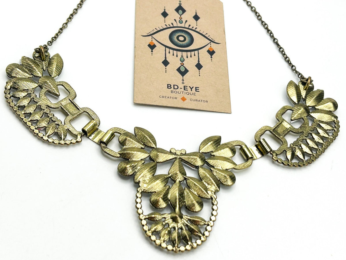 Gold-Tone Statement Necklace with Glass Rhinestones – 19in