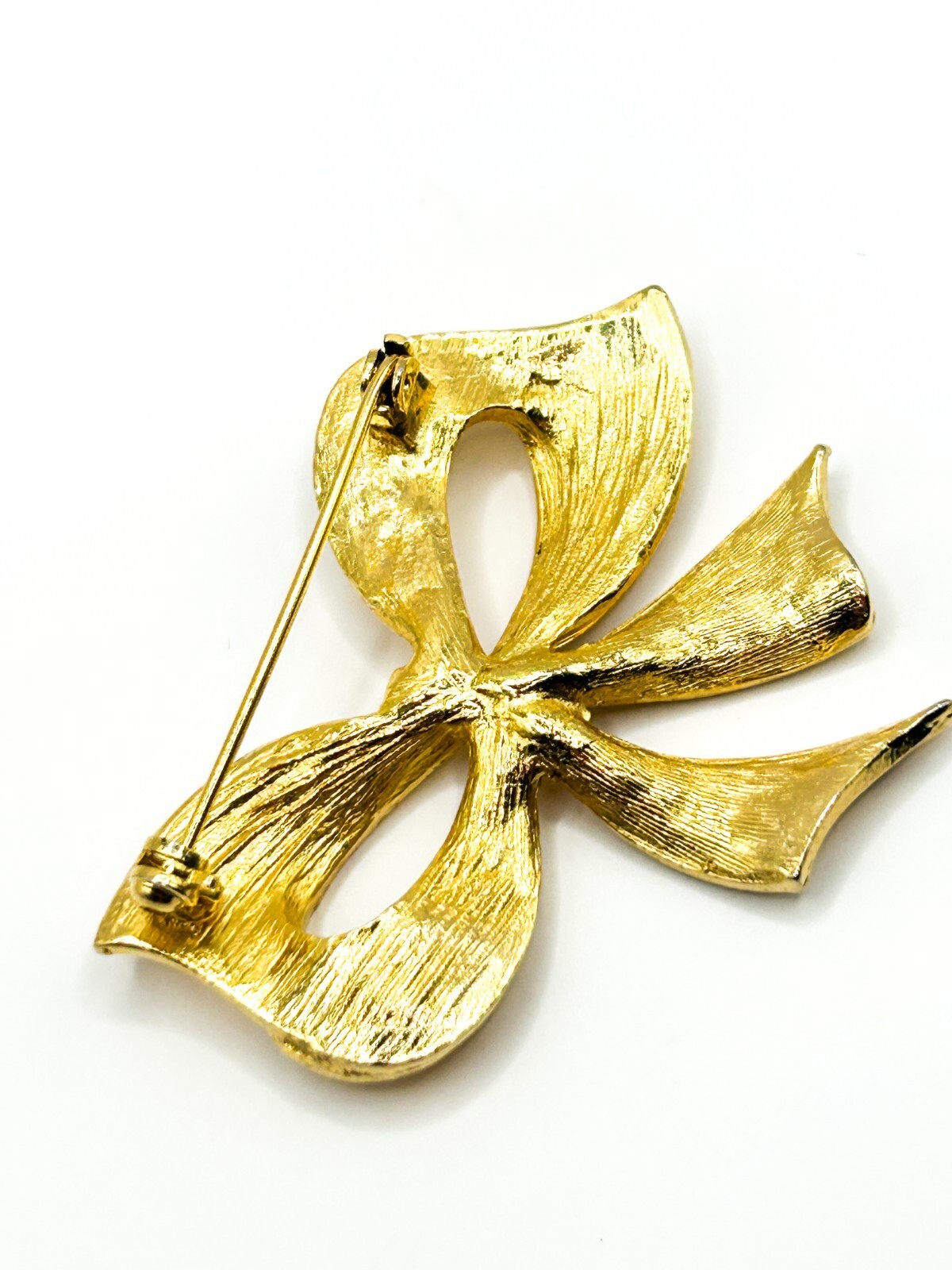 Vintage Gold Tone Bow Brooch Brushed Textured Ribbon Statement Pin 5cm
