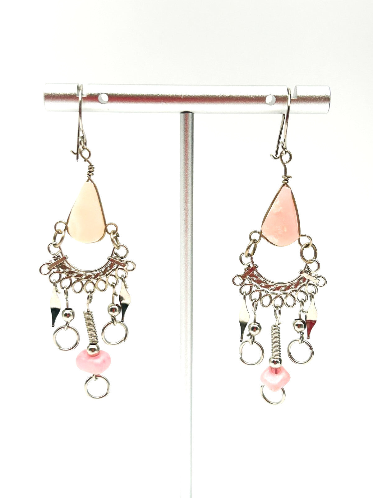 Peruvian Alpaca Pale Pink Rhodonite Rose Quartz Necklace & Earring Set Boho