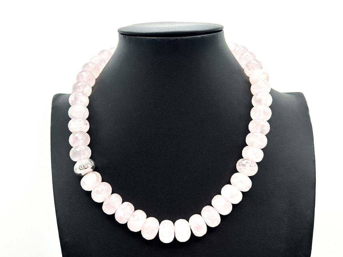 ASKA Faceted Rose Quartz Rondelle Beaded Necklace