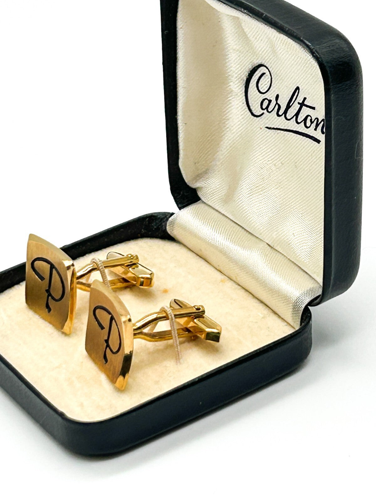 Vintage Carlton Gold Tone Initial P Cufflinks Boxed - Mens Formal Wear