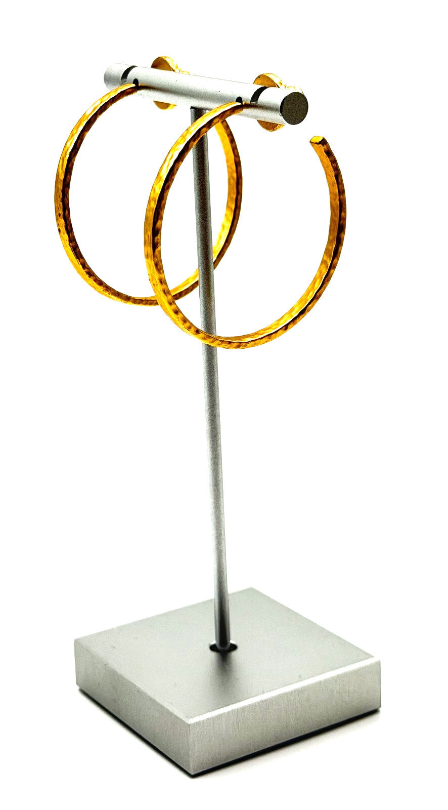 Gold Tone Textured Modern Hoop Earrings Hammered Effect Statement Hoops 4cm