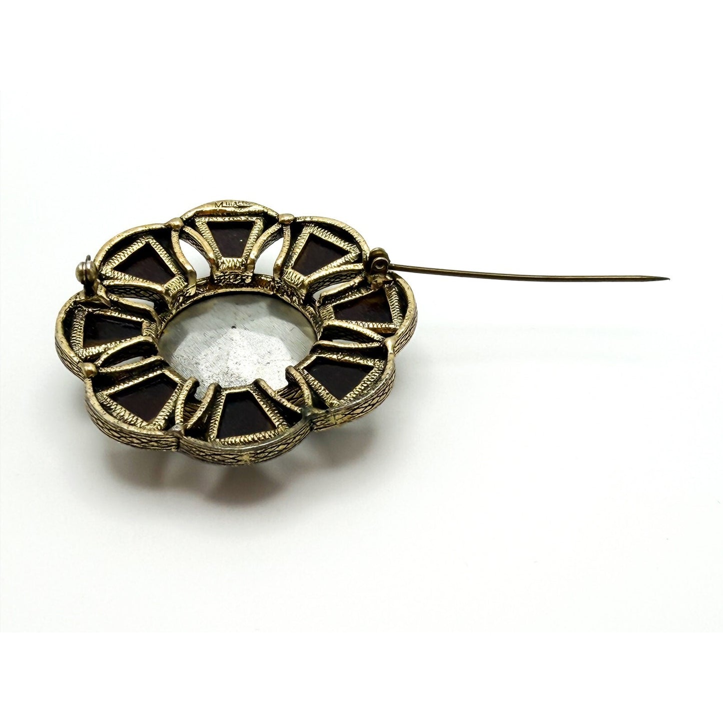 Signed Scottish MIRACLE Brooch Burnt Orange Brown Glass Cabouchons