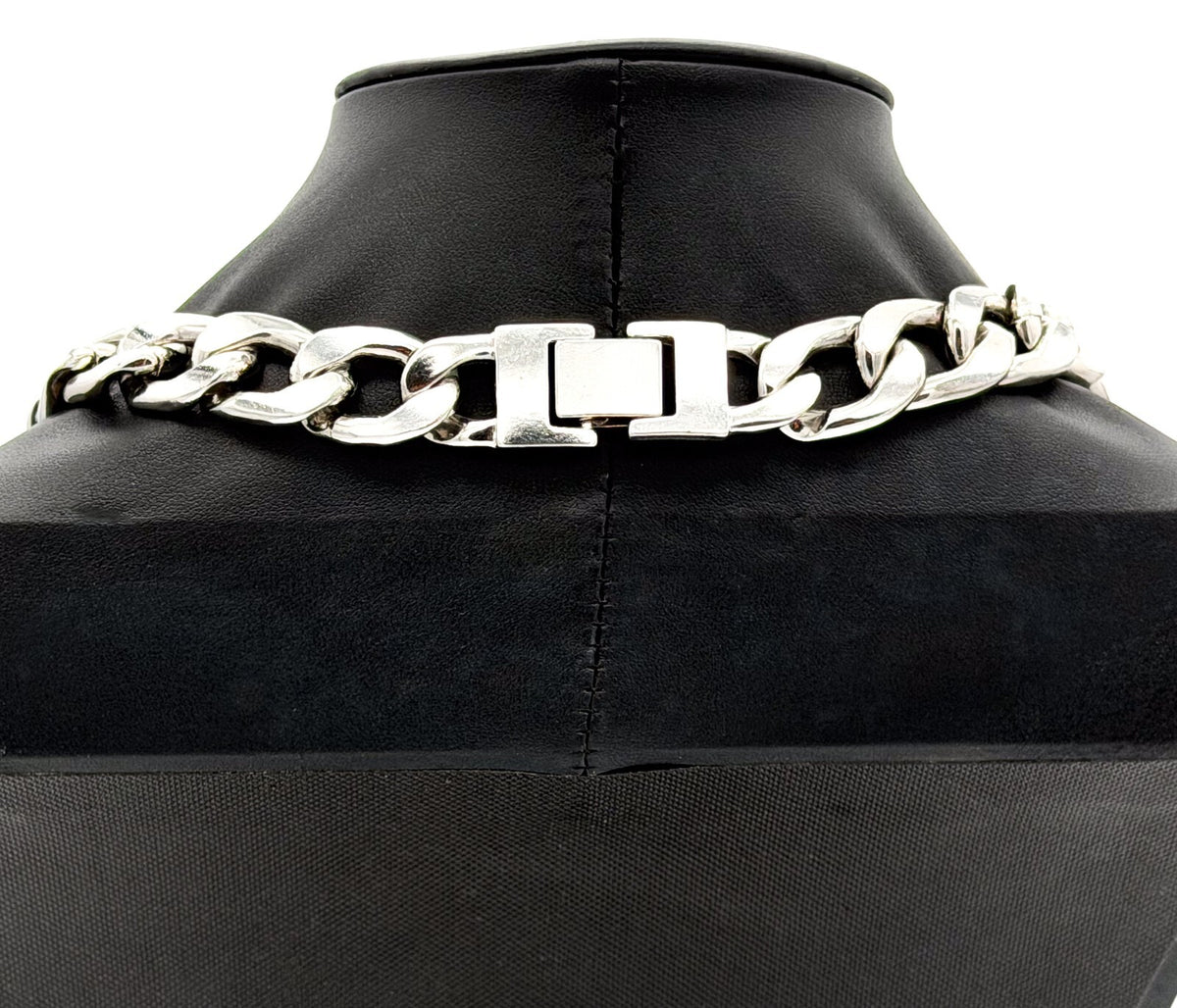 Heavy Curb Chain Necklace Silver Tone Chunky Link Statement 17.5”