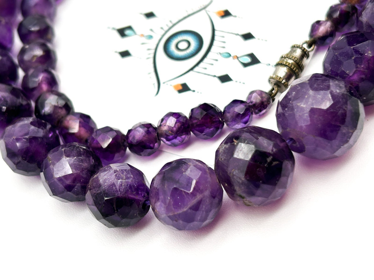 Vintage Graduated Faceted Amethyst Bead Necklace – Purple Gemstone Strand 23.5”